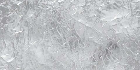 Seamless frozen cracked ice block background texture transparent overlay. Icy winter or cool summer refreshment backdrop. Silver shiny crumpled foil displacement, bump or height map 3D, Generative AI