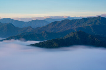 The dynamic sea of clouds is majestic and magnificent. Close up. Awe-Inspiring Views of the White Cloud Sea on the Mountaintop. Taiwan