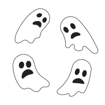 Spooky ghosts monochrome flat vector object. Halloween haunted house spirits. Spooky boo. Editable black and white thin line icon. Simple cartoon clip art spot illustration for web graphic design