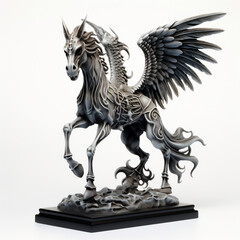 winged pegasus goth horse statue isolated on white - generative ai