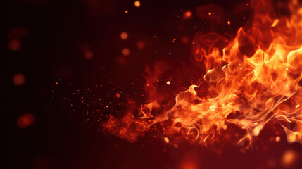 Fototapeta na wymiar Close up fire on dark red background