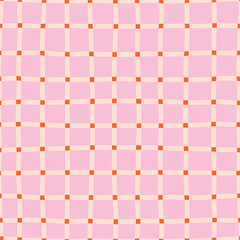 Creative checkered lines pattern. Vector seamless texture with hand drawn lines. Plaid background - 628451445