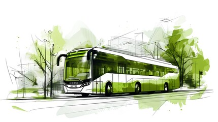 Conceptual sketch demonstrating green transportation, illustrating a city bus. Using public transport to reduce carbon emissions and contribute to environmental sustainability. Generative AI