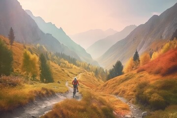 Explore the Beauty of Nature: Female Mountain Biker's Journey through Scenic Trails and Picturesque Landscapes