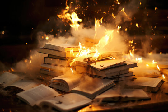 燃える本, 本, 火災, 火事, burning book, book, fire, Generative AI
