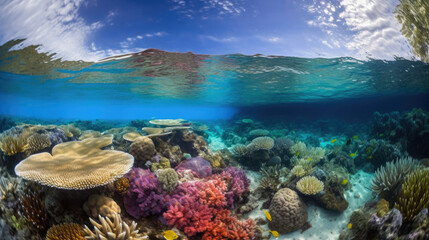 Naklejka na ściany i meble Underwater Extravaganza: Exploring the Lively Coral Reef
