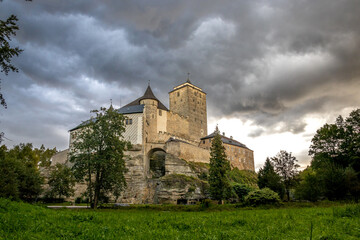 Czech paradise. Beautiful gothic castle Kost. Located in a valley. One of the best-preserved, most important and at the same time the last medieval castles in the Czech Republic. Near Jicin.