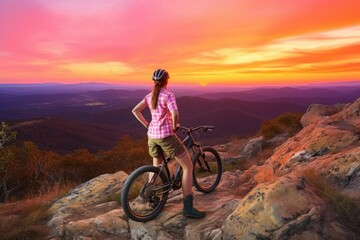 Fototapeta premium Riding into the Sunset: A Cyclist's Romance with Australian Mountains
