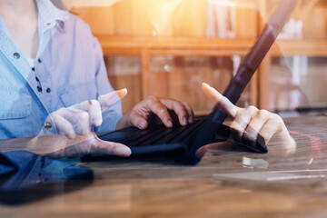 Document Businessman working modern computer Document Management System (DMS), Virtual online documentation database and process automation to efficiently manage files,