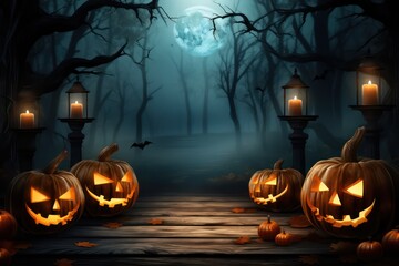 Halloween Pumpkins on wood. Halloween Background
