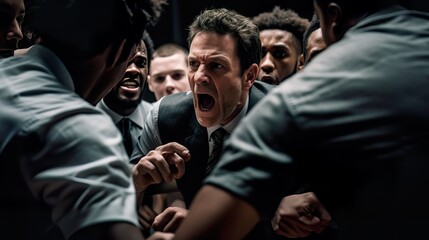  Intense Basketball Time-Out: Head Coach Strategizing with Focused Team. Generative AI.