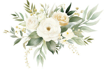 Obraz na płótnie Canvas Bouquet of watercolor white flowers isolated on white background