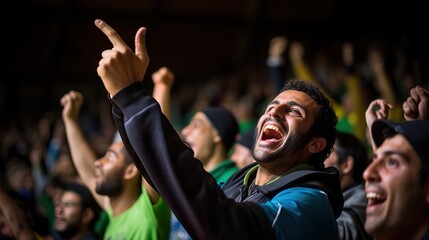 Fototapeta premium Dynamic Basketball Team Celebration with Vibrant Stadium Lights. Generative AI.