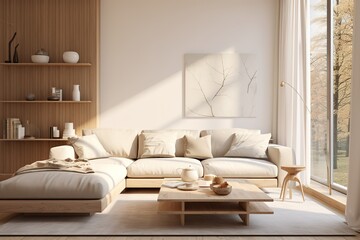 Fototapeta na wymiar Stylish interior of living room with comfortable furniture,Generative AI