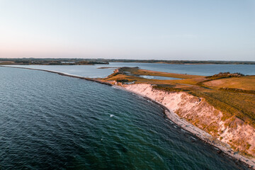 Aerial footage of Helnaes island, Funen, Fyn, Denmark