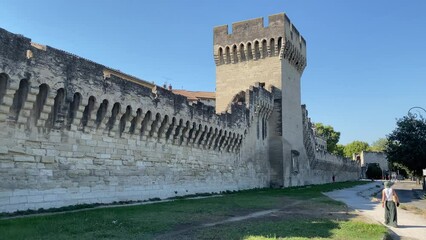 The outer walls of Avignon city on a bright sunny day