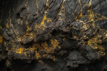Obraz premium Enchanting Wilderness Scene: Dark Gold Rock Wall, Autumn Leaves, and Cinematic Fire Create Organic Beauty