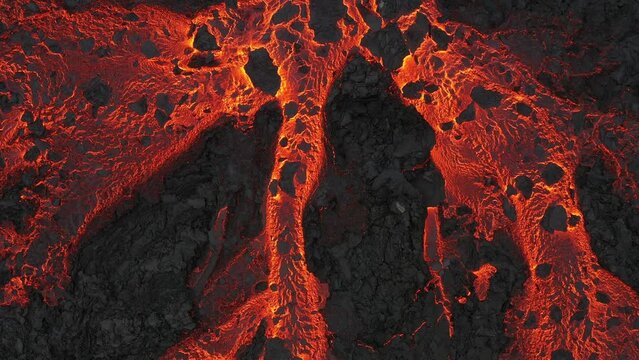 Aerial view of the texture of a solidifying lava field, close-up