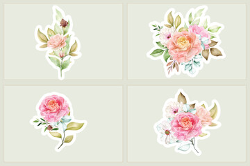 Beautiful vintage pink arrangement watercolor floral sticker illustration