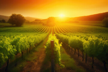 Rows of Grapevines in a Verdant Vineyard