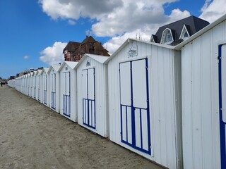 Le Crotoy, Cabines de plage, baie de Somme, Picardie, Hauts-de-France 
