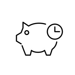 Investment icon. Piggy bank and clock symbol. Pixel perfect, editable stroke