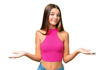 Teenager caucasian girl over isolated background having doubts
