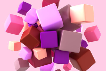 Abstract background with soft colored cubes. 3d illustration.