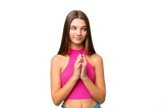 Teenager caucasian girl over isolated background scheming something