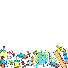 Vector illustration ,graphic design colorful and bright school object border for different design projects.