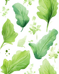 Green plants tileable watercolor hand drawn seamless pattern created with Generative AI technology