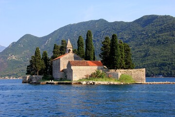 St. George Island near town Perast during summer, Kotor bay, Montenegro.