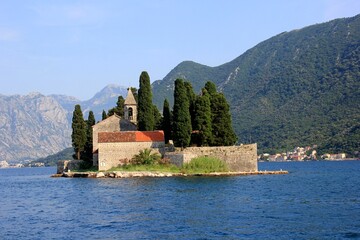 St. George Island near town Perast during summer, Kotor bay, Montenegro.