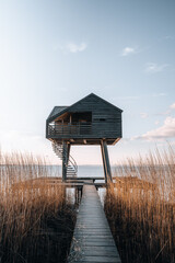 Sunset photo of Kiekkaaste Bird Observatory in The Netherlands at Wadden Sea
