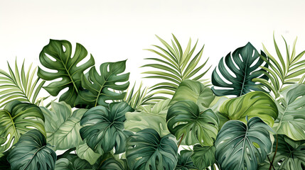 Tropical leaves watercolor background created with Generative AI technology