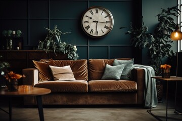 Modern loft living room interior,Generative AI