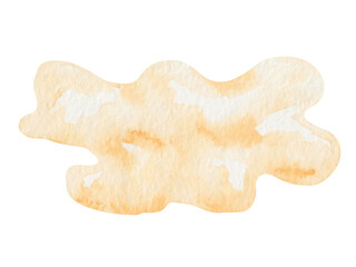 Watercolor illustration. Hand painted fluffy cloud on the sky in yellow, golden colors. Cloudscape. Heavens. Sky, weather element. Nature, outdoor. Isolated clip art for prints, patterns, banners