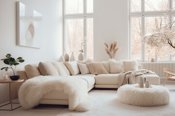 Friendly interior style. living room. Wall mockup. Wall art. 3d rendering, 3d illustration,Generative AI