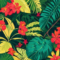 Tuinposter tropical leaves pattern background vector © Tri Endah Wanito