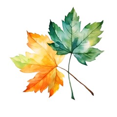 Watercolor leaves ioslated on white background created with Generative AI technology