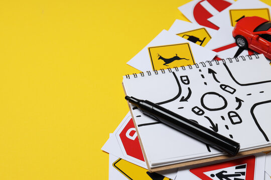 Driving school and driving lessons concept, education concept