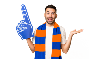 Young caucasian sports fan man over isolated chroma key background with shocked facial expression