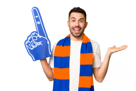 Young caucasian sports fan man over isolated chroma key background with shocked facial expression