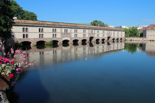 bridge (barrage vauban) and river ill in strasbourg in alsace (france)