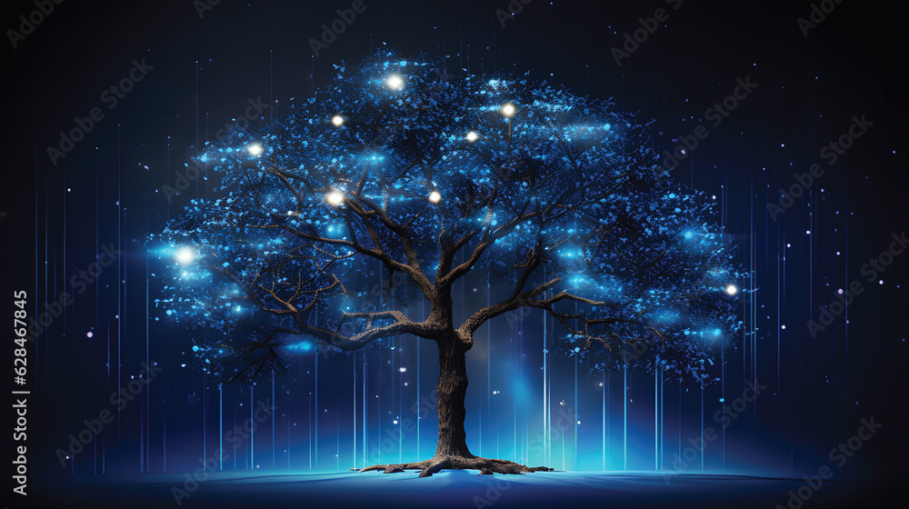 Canvas Prints concept of network connection technology or big data, blue cyber polygonal tree with futuristic elem