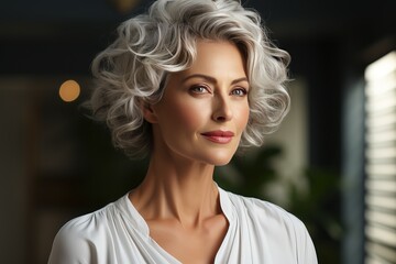 Youthful looking woman with white hair, generative ai