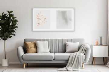 Living room design with empty frame mock-up,Generative AI.
