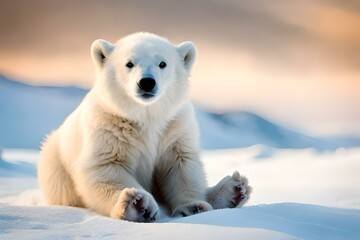 polar bear in the snow - obrazy, fototapety, plakaty