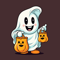 Cute ghost playing trick or treat