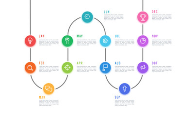 12 months infographic report for projects. Business presentation. Vector illustration.